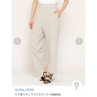 グローバルワーク(GLOBAL WORK)のグローバルワーク　ケア楽リネンライクスラックスパンツ　ベージュ　M(カジュアルパンツ)