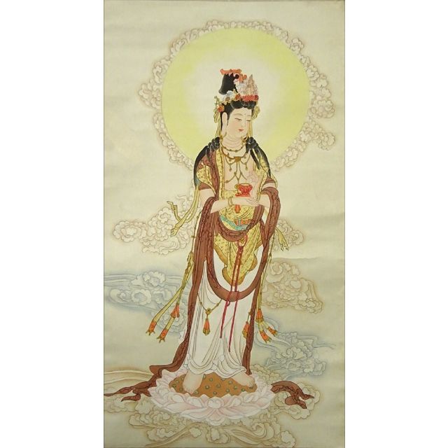 掛軸 無落款『観音立像』仏画 紙本 肉筆 掛け軸 x10856 掛軸 無落款『観音立像』仏画 紙本 肉筆 掛け軸 x10856