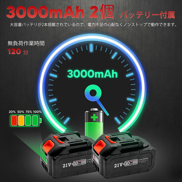 草刈り機 充電式 草刈機 電動草刈り機21V 3.0Ah大容量バッテリー2個搭載