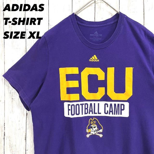 adidas(アディダス)のアメリカ古着　ECUカレッジフットボールプリントTシャツ　サイズXL 紫パープル メンズのトップス(Tシャツ/カットソー(半袖/袖なし))の商品写真