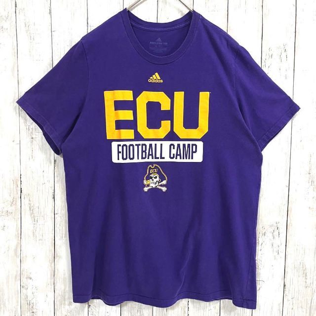 adidas(アディダス)のアメリカ古着　ECUカレッジフットボールプリントTシャツ　サイズXL 紫パープル メンズのトップス(Tシャツ/カットソー(半袖/袖なし))の商品写真