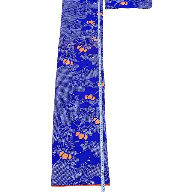 洗える着物Мサイズ身丈154cm裄61cm鹿の子絞り風古典柄青ブルー袷秋冬 メンズの水着/浴衣(着物)の商品写真