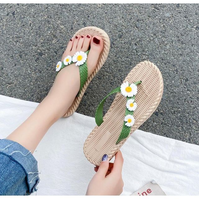 フラットビーチサンダル♡大人可愛いお花 グリーン♡軽い 履きやすい 春夏 ♡ レディースの靴/シューズ(ビーチサンダル)の商品写真