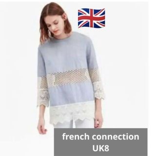 フレンチコネクション(FRENCH CONNECTION)の美品 可愛い透けレース ブラウス パープル Mサイズ 英国ブランド(シャツ/ブラウス(長袖/七分))