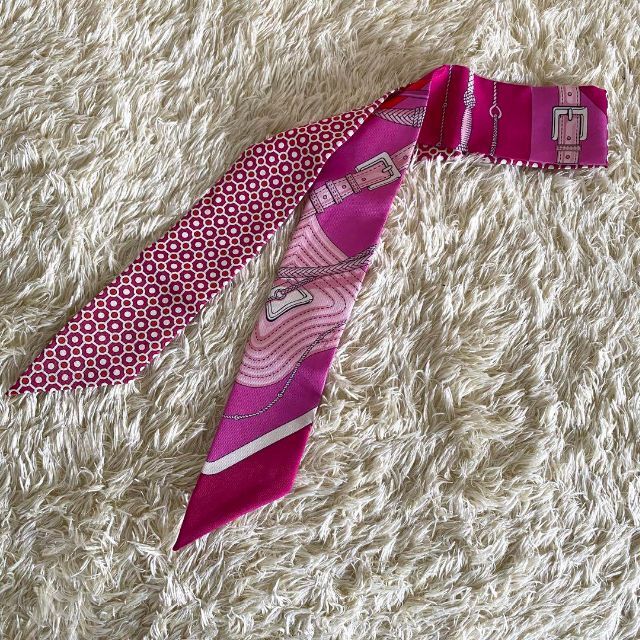 極美品✨ クリック クラシック リボン スカーフ シルク100% ピンク