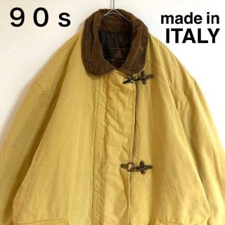 激レア◎90s◎イタリア製◎ファイヤーマンコート◎黄×茶◎襟コーデュロイ◎中わた