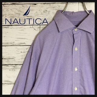 ノーティカ(NAUTICA)の【美品】ノーティカ☆長袖ストライプシャツ　白紫色　人気サイズL E123(シャツ)