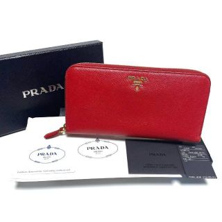 プラダ(PRADA)のプラダ 1ML506 長財布 ラウンドファスナー ハードレザー レッド レザー(財布)