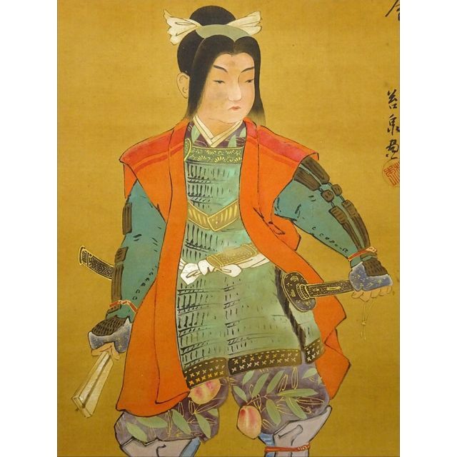 掛軸 松本苔泉『桃太郎図』絹本 肉筆 無地箱付 掛け軸 a04309