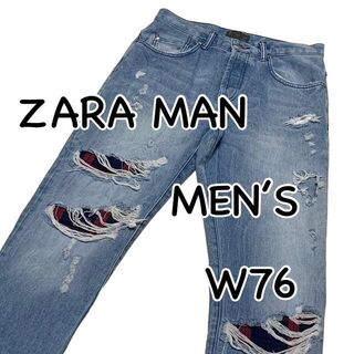 ザラ(ZARA)のZARA MAN ザラ ダメージ加工 リペア加工 USA30 Sサイズ 裾ジップ(デニム/ジーンズ)
