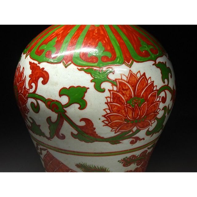 中国古玩 梅瓶 赤絵 色絵磁器 高約29.5cm 唐物 時代物 c06791 4