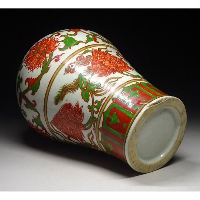 中国古玩 梅瓶 赤絵 色絵磁器 高約29.5cm 唐物 時代物 c06791 8