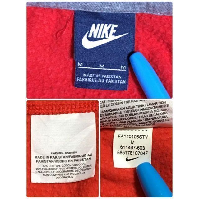 NIKE(ナイキ)の【美品】ナイキ☆ワンポイント刺繍ロゴ入りスウェット　裏起毛　薄手　赤　H43 メンズのトップス(スウェット)の商品写真
