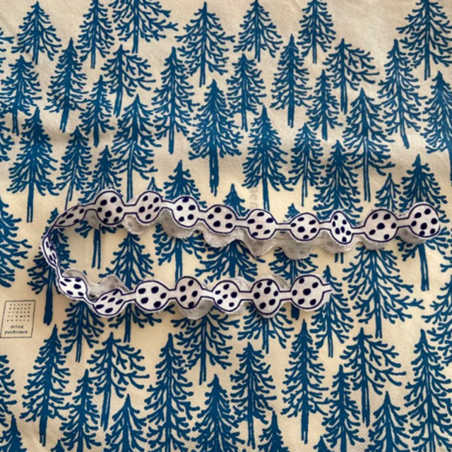 mina perhonen(ミナペルホネン)のミナペルホネン リボン 白×ブルー 布テープ ハンドメイド ラッピング ハンドメイドの素材/材料(生地/糸)の商品写真