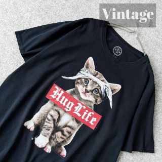 アートヴィンテージ(ART VINTAGE)の【vintage】ストリート 子猫 BIG プリント ルーズ 黒 Tシャツ L(Tシャツ/カットソー(半袖/袖なし))