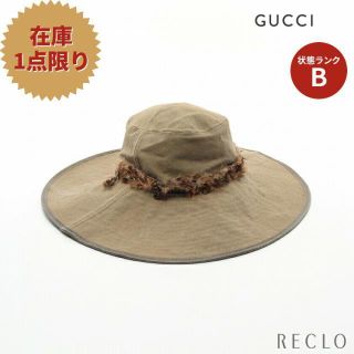 グッチ(Gucci)の ハット キャンバス レザー カーキブラウン フェザー(ハット)