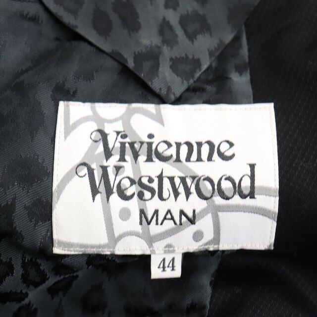 Vivienne Westwood(ヴィヴィアンウエストウッド)の良品●ヴィヴィアンウエストウッド マン アシンメトリー 裏地レオパード柄 シングル テーラードジャケット ブラック 44 日本製 正規品 メンズのジャケット/アウター(ダウンジャケット)の商品写真