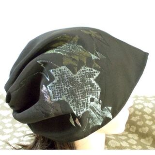 難有難隠し帽子 68㌢ 黒 アクセント 縫取り刺繍 キャップ 室内帽子 シルク(その他)