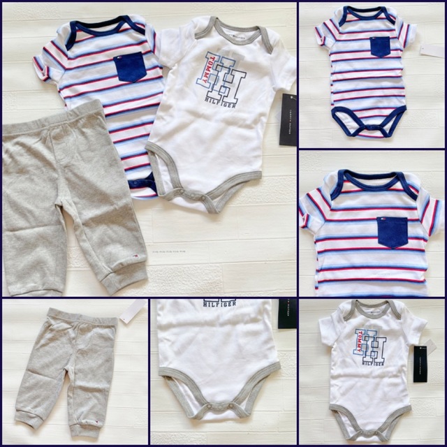 TOMMY HILFIGER(トミーヒルフィガー)の12m80cm     ロンパース2点　パンツ　3点セット　トミーヒルフィガー キッズ/ベビー/マタニティのベビー服(~85cm)(ロンパース)の商品写真