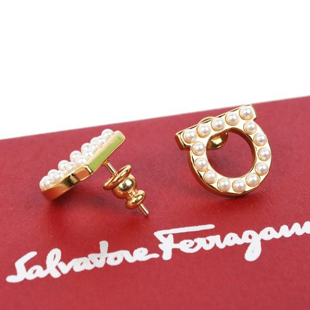 FERRAGAMO Salvatoreフェラガモ ガンチーニ クリスタルピアス ゴールド (S)イタリア正規品 760123696576 新品