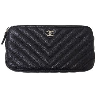 シャネル(CHANEL)のシャネル CHANEL 財布 レディース ブランド ショルダーウォレット キャビアスキン Vステッチ チェーンウォレット ブラック シルバー 長財布 おしゃれ 斜めがけ おでかけ 【中古】(ウォレットチェーン)