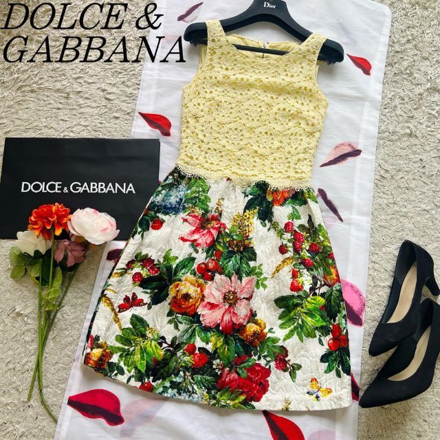 ドルチェ＆ガッバーナ DOLCE\u0026GABBANA フラワーフレアワンピース36