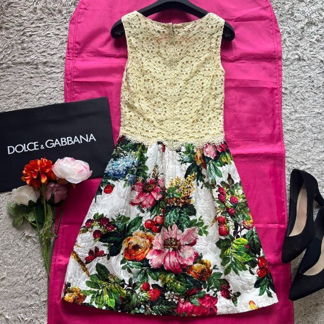 【美品】DOLCE\u0026GABBANA ドッキングワンピース レース 花柄 36