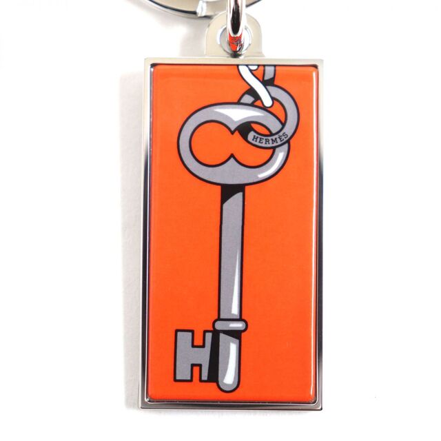 定期入れの Hermes 箱・保存袋付き オレンジ×シルバー キーリング