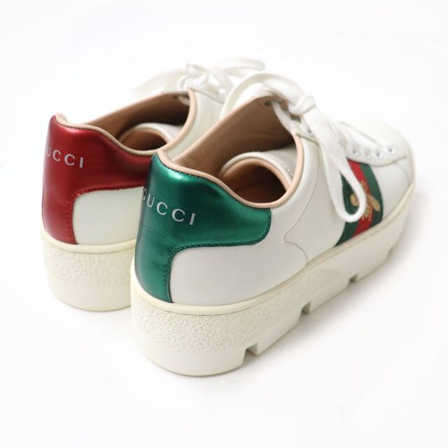 Gucci(グッチ)の美品★GUCCI グッチ 577573 エース プラットフォーム シェリーライン ビー刺繍入り ローカット レザースニーカー/シューズ 白 35 伊製 レディースの靴/シューズ(スニーカー)の商品写真