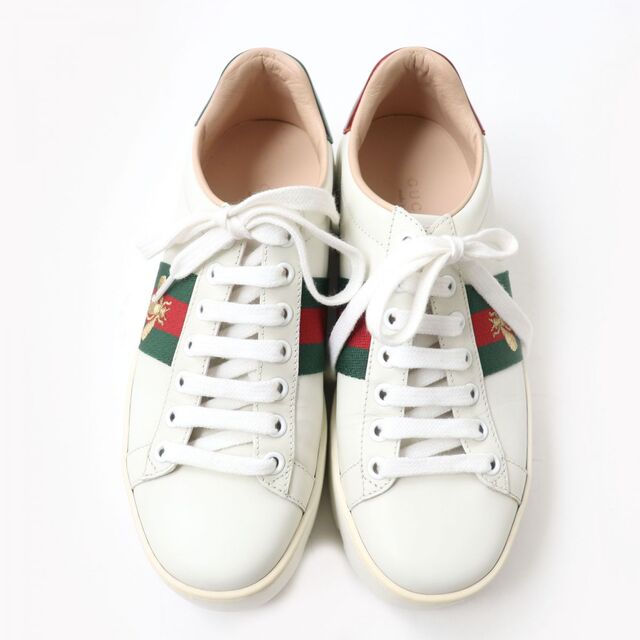 Gucci(グッチ)の美品★GUCCI グッチ 577573 エース プラットフォーム シェリーライン ビー刺繍入り ローカット レザースニーカー/シューズ 白 35 伊製 レディースの靴/シューズ(スニーカー)の商品写真