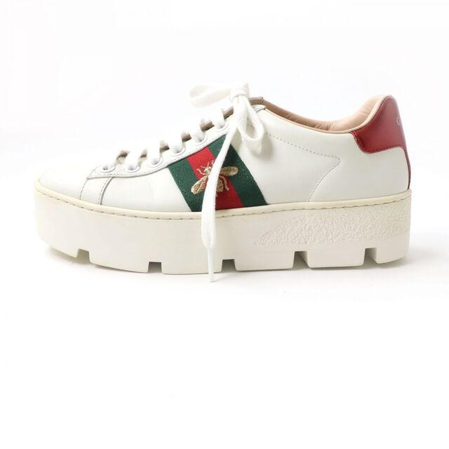 Gucci(グッチ)の美品★GUCCI グッチ 577573 エース プラットフォーム シェリーライン ビー刺繍入り ローカット レザースニーカー/シューズ 白 35 伊製 レディースの靴/シューズ(スニーカー)の商品写真