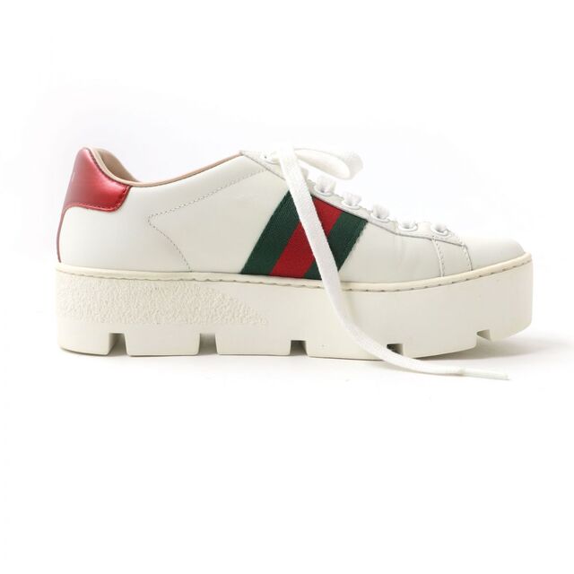 Gucci(グッチ)の美品★GUCCI グッチ 577573 エース プラットフォーム シェリーライン ビー刺繍入り ローカット レザースニーカー/シューズ 白 35 伊製 レディースの靴/シューズ(スニーカー)の商品写真