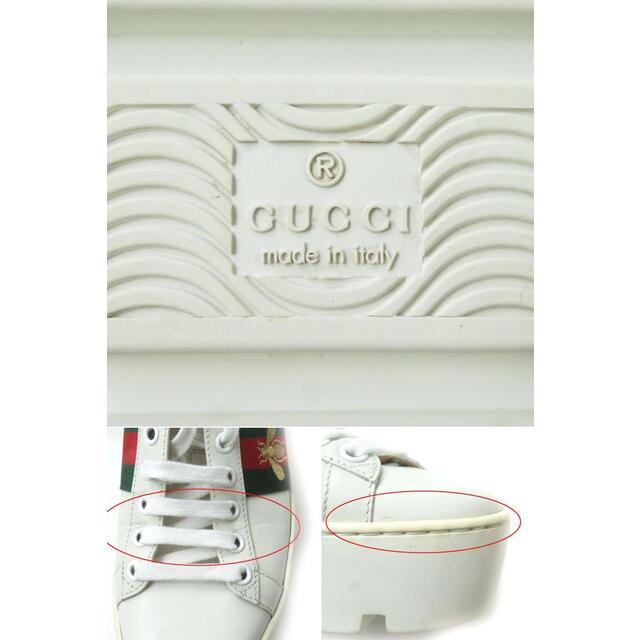 Gucci(グッチ)の美品★GUCCI グッチ 577573 エース プラットフォーム シェリーライン ビー刺繍入り ローカット レザースニーカー/シューズ 白 35 伊製 レディースの靴/シューズ(スニーカー)の商品写真