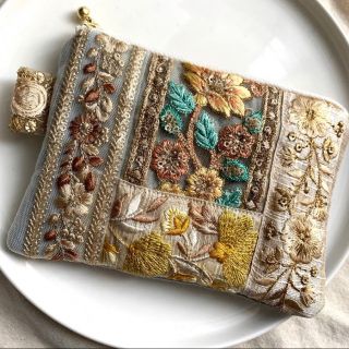 no.7】タグ付き インド刺繍リボン ポーチ ミニポーチ (M)の通販 by