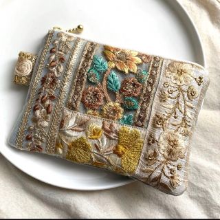 no.7】タグ付き インド刺繍リボン ポーチ ミニポーチ (M)の通販 by