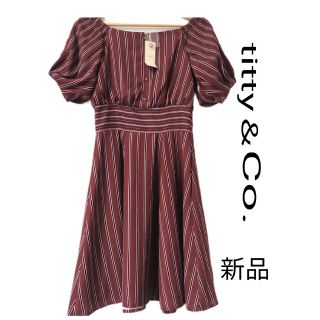 ティティアンドコー(titty&co)の新品【titty＆Co.】ワンピース　Sサイズ　膝丈　バルーン袖　ストライプ(ひざ丈ワンピース)