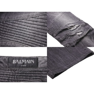 BALMAIN バルマン デニムパンツ バイカーパンツ T500B406G コットン レッド シルバー金具 サイズ32 メンズ 美品  49570