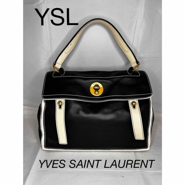 セール　イヴサンローラン ミューズトゥ YSL  バッグ レザー トート　白黒