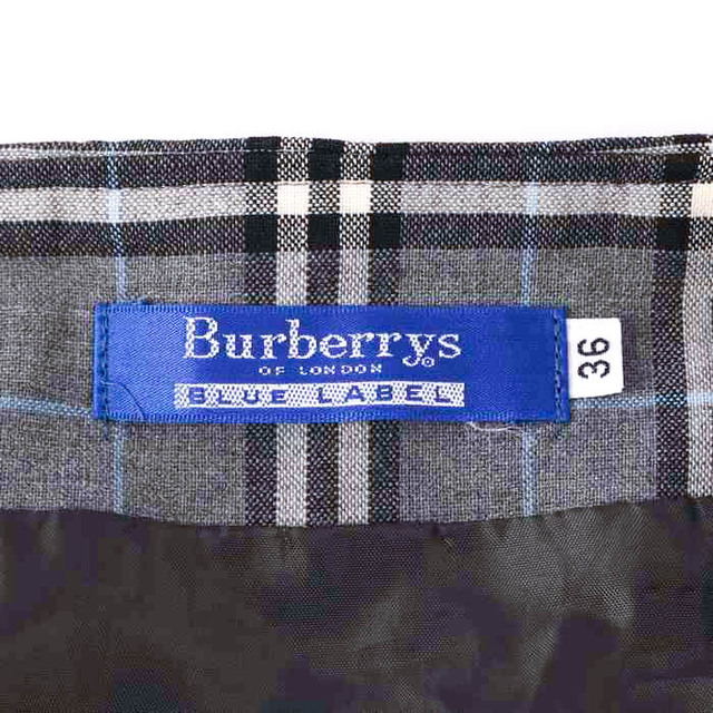 BURBERRY BLUE LABEL(バーバリーブルーレーベル)のバーバリーブルーレーベル ミニスカート プリーツ チェック サイドベルト ウール混 レディース 36サイズ グレー BURBERRY BLUE LABEL レディースのスカート(ミニスカート)の商品写真