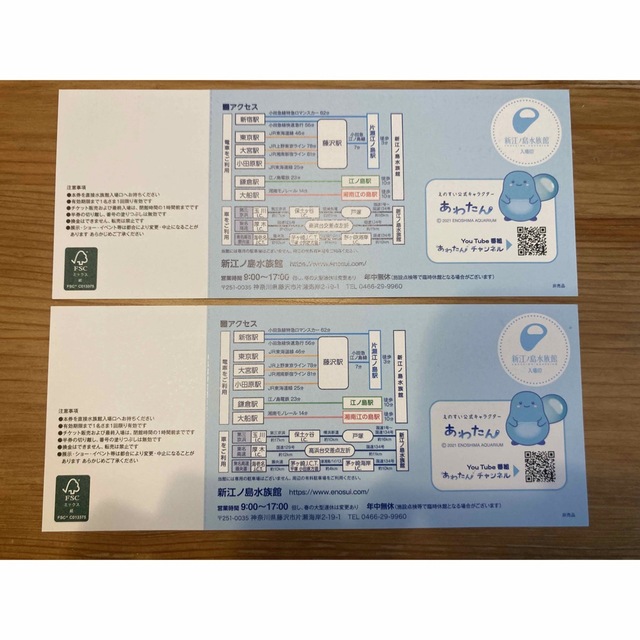 【モンブラン様】新江ノ島水族館　ペアご招待券 チケットの施設利用券(水族館)の商品写真