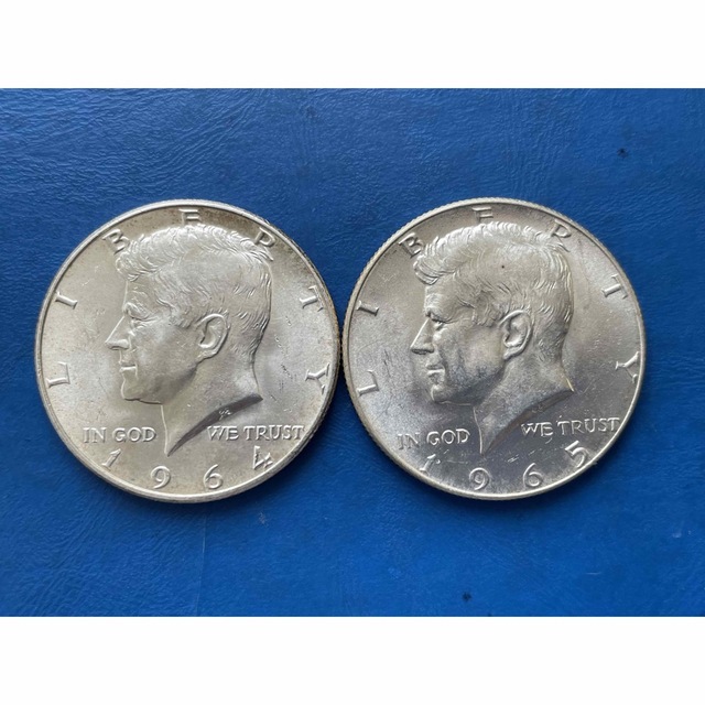 1964年、1965年アメリカケネディハーフダラー銀貨2枚セット美品