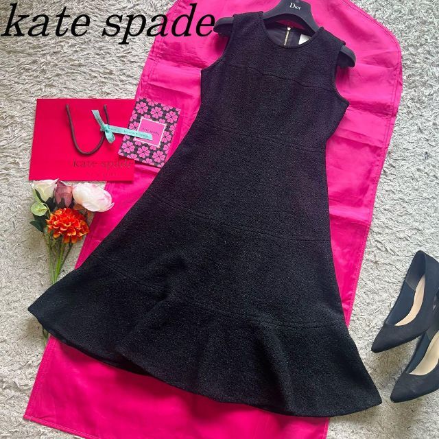 kate spade new york(ケイトスペードニューヨーク)の【美品】kate spade ロングフレアワンピース ノースリーブ ブラック 0 レディースのワンピース(ロングワンピース/マキシワンピース)の商品写真