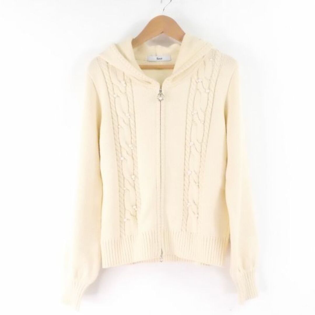 美品 Rene ルネ ニットジップアップパーカー 1点 ホワイト 36 コットン他 パール ダブルジップ トップス 白 レディース AU1585A16 | フリマアプリ ラクマ
