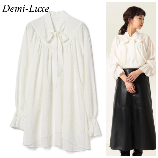 Demi-Luxe BEAMS(デミルクスビームス)の未使用Demi-Luxe BEAMS / 三角 切り替え リボン ブラウス レディースのトップス(シャツ/ブラウス(長袖/七分))の商品写真