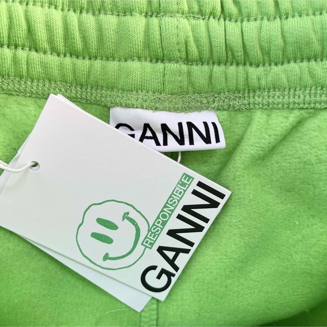 GANNI ガニー ロゴ入り デザインスウェットパンツ グリーン Mサイズ