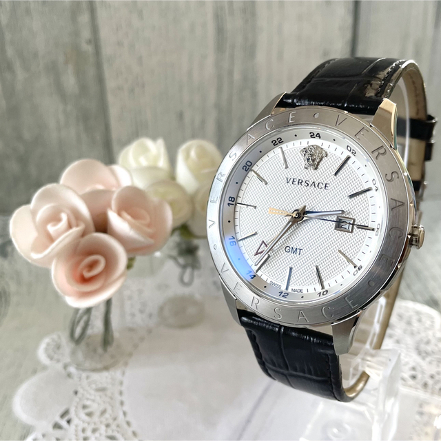 VERSACE - 【美品】VERSACE ヴェルサーチ 腕時計 メンズ GMT シルバー 
