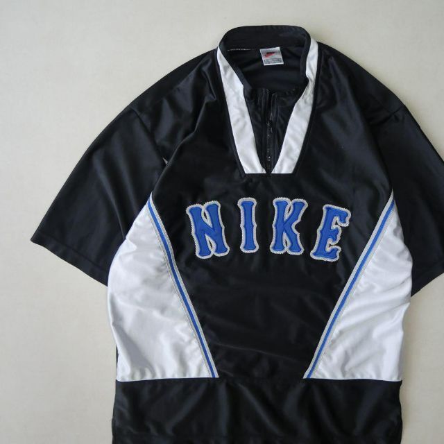 90s Nike ナイキ ハーフジップ 半袖トレーニングシャツ刺繍ロゴ