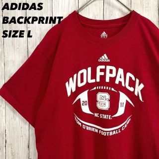 アディダス(adidas)のユニセックス古着アディダス　カレッジフットボールバックプリントTシャツ　L 赤(Tシャツ/カットソー(半袖/袖なし))