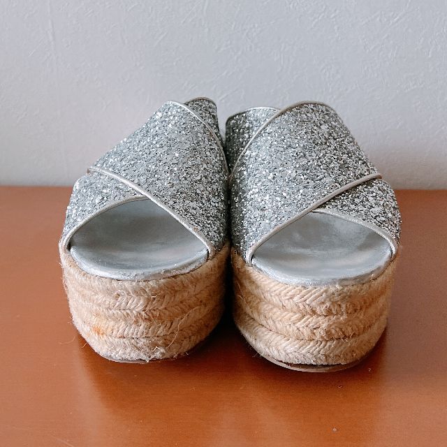 miumiu(ミュウミュウ)のmiumiu　ミュウミュウ　サンダル シルバー グリッター　エスパドリーユ　厚底 レディースの靴/シューズ(サンダル)の商品写真