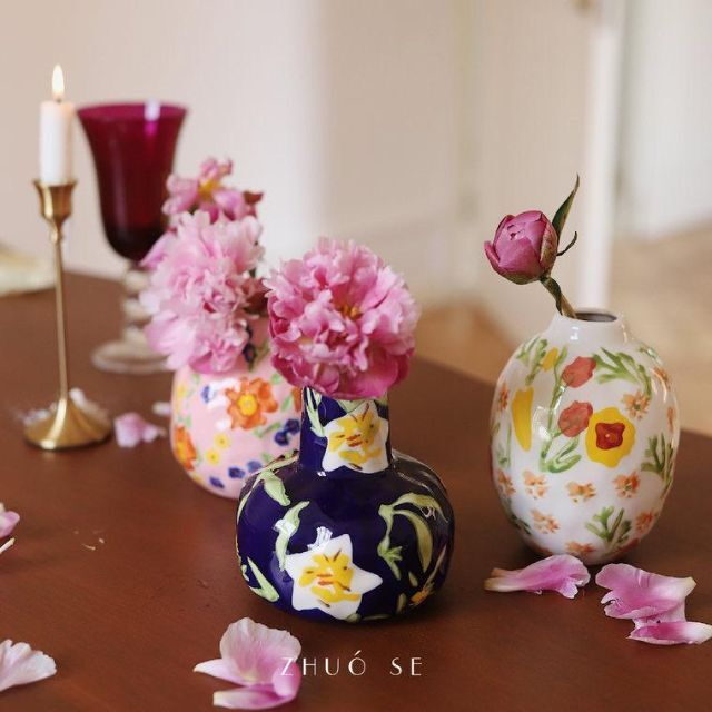 Zhuose painted art vase 手書き花柄 フラワーベース 花瓶の通販 Zhuose painted art vase 手書き花柄 フラワーベース 花瓶の通販